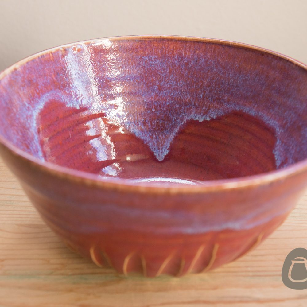 Large Stoneware Bowl – Deep Pink Grapefruit and Purple Dish