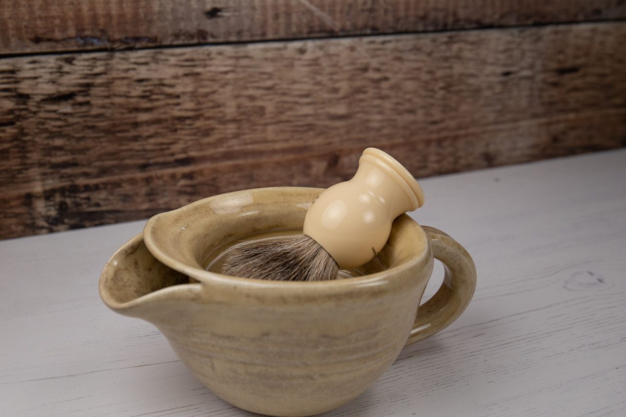 Shaving Scuttle - Oatmeal Stoneware Shaving Cup - Lather Bowl