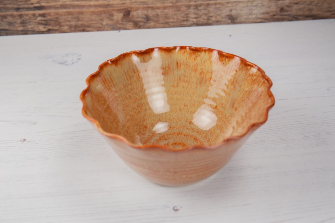 Fiery Orange Flower Rim Bowl