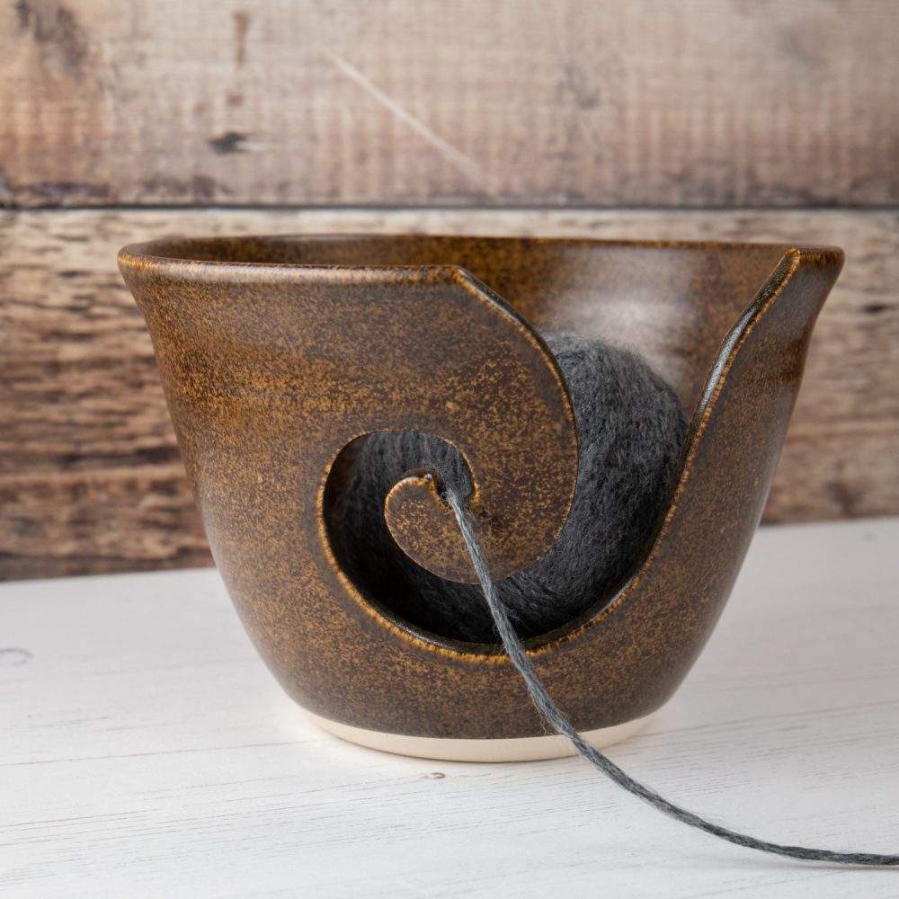 Yarn Bowl – Brown Knitting Bowl – Medium Wool Bowl
