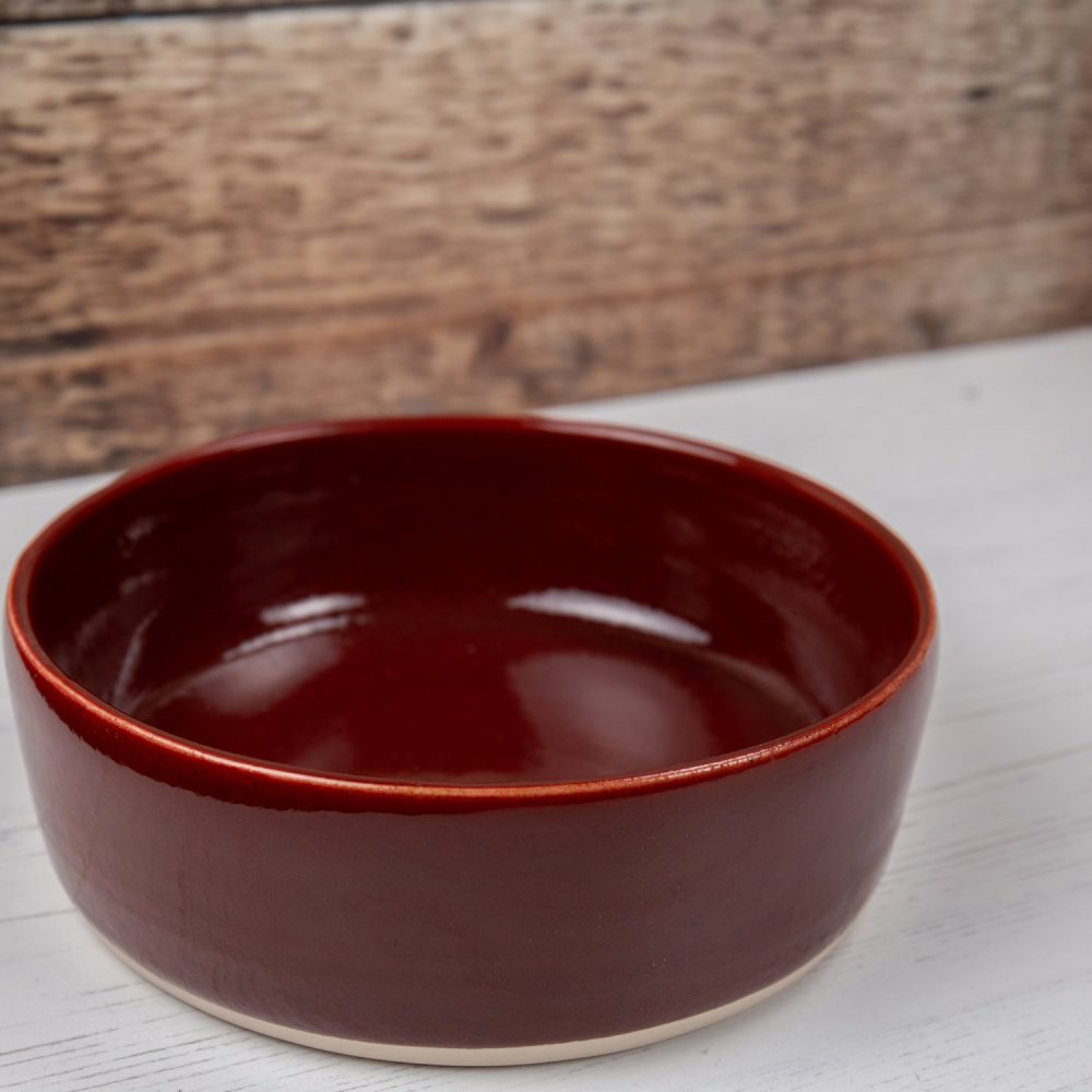 Stoneware Pet Bowl – Deep Red Dog Bowl – Water Bowl – Food Bowl
