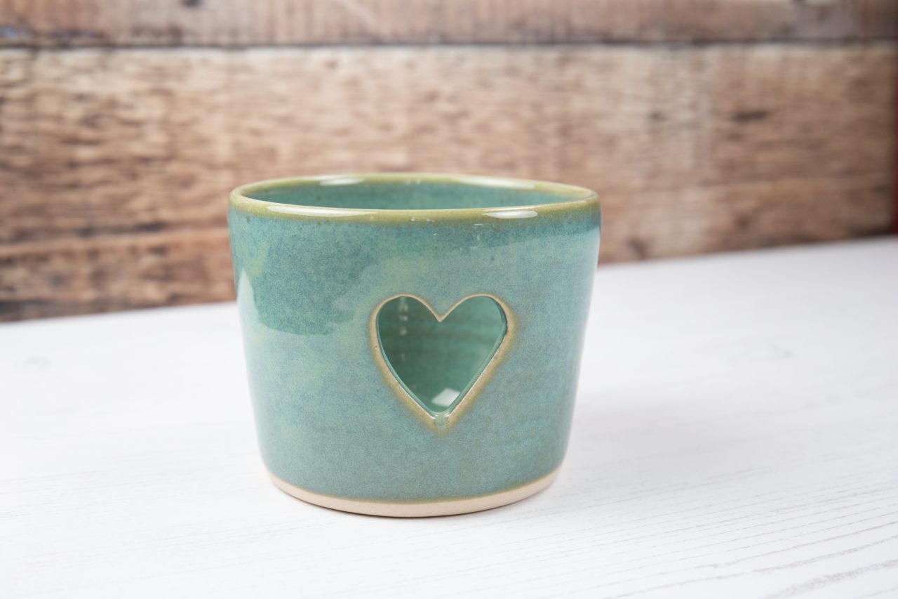 Sea Mist Green Heart Tea Light Holder
