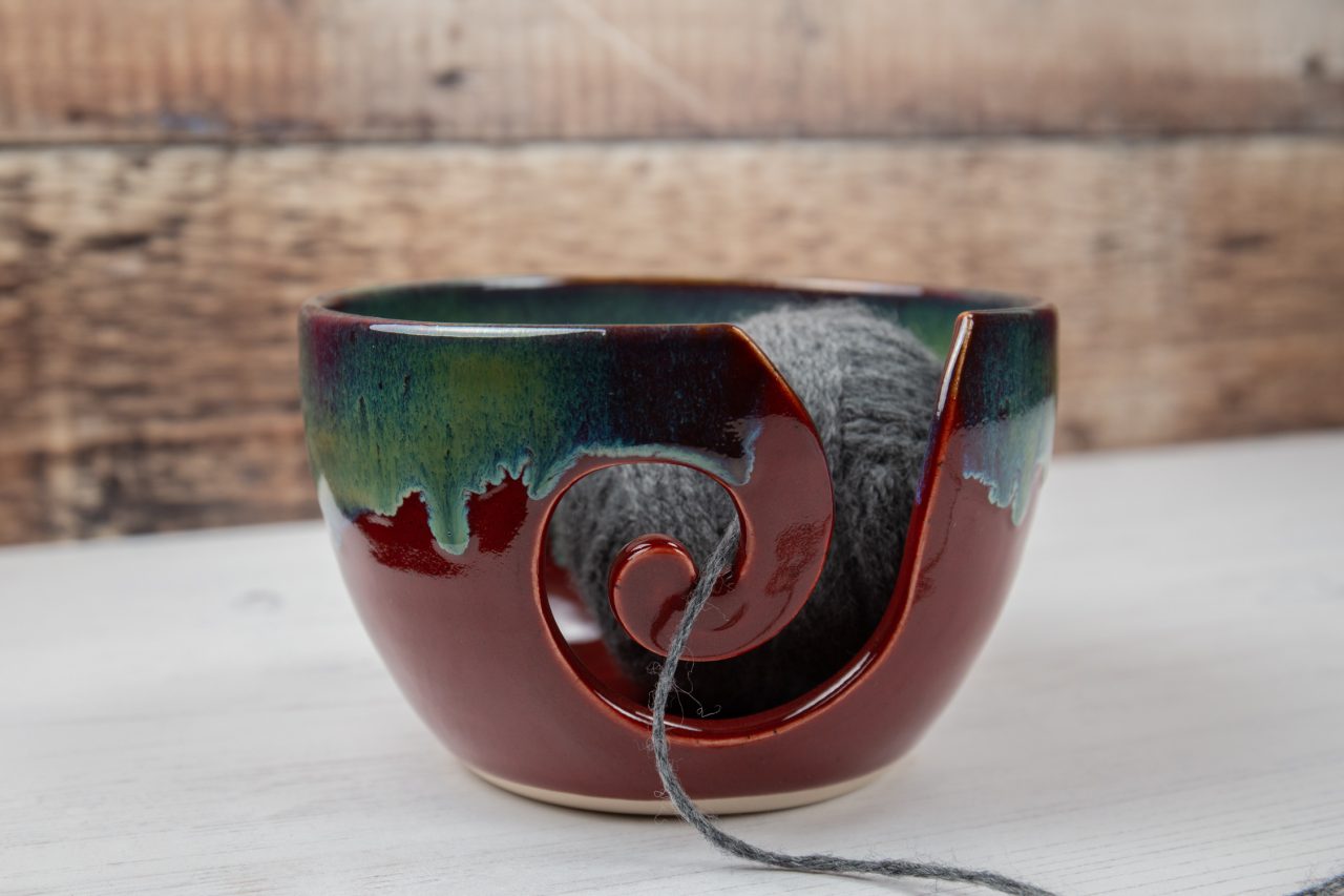 Yarn Bowl - Deep Red and Green