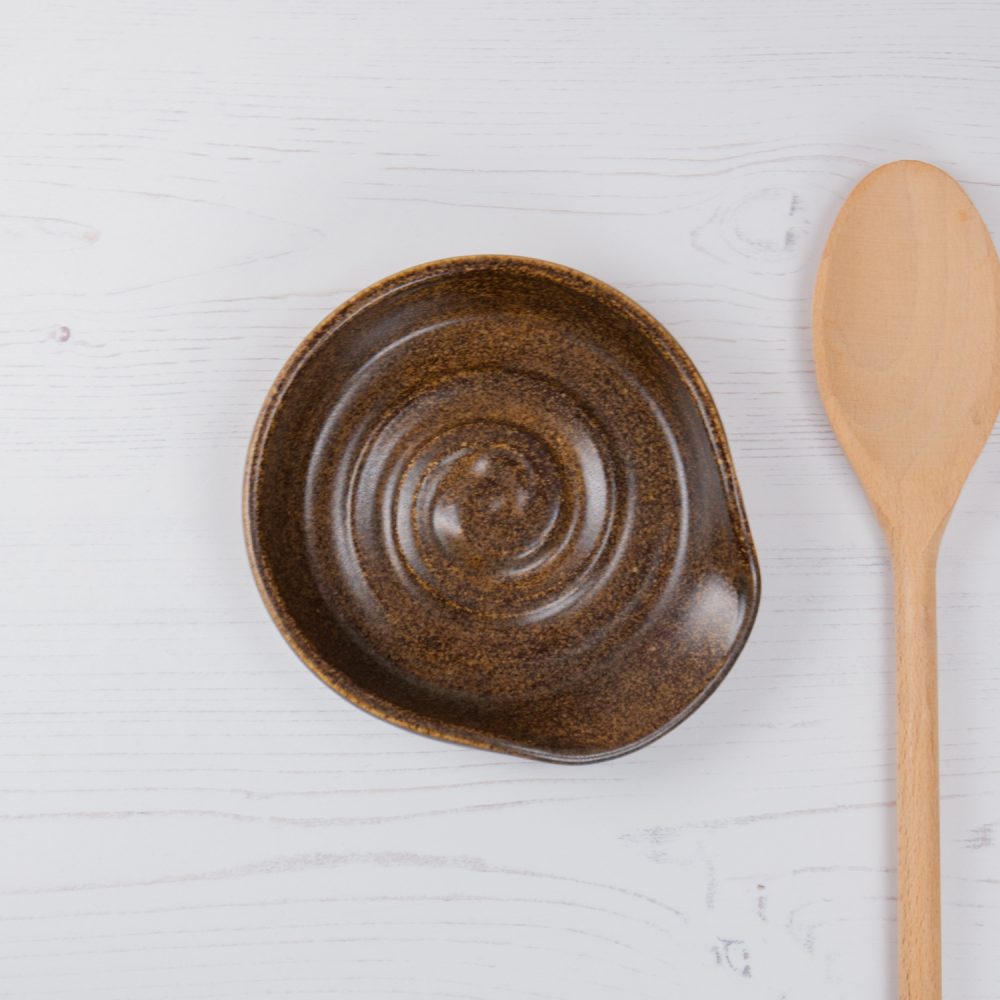 Speckled Brown Spoon Rest – Wood Effect