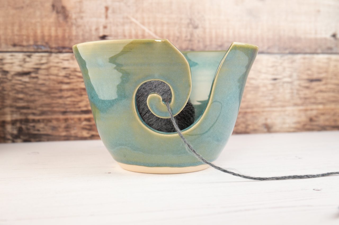 Yarn Bowl - Medium Sized Sea Mist Green Wool Bowl