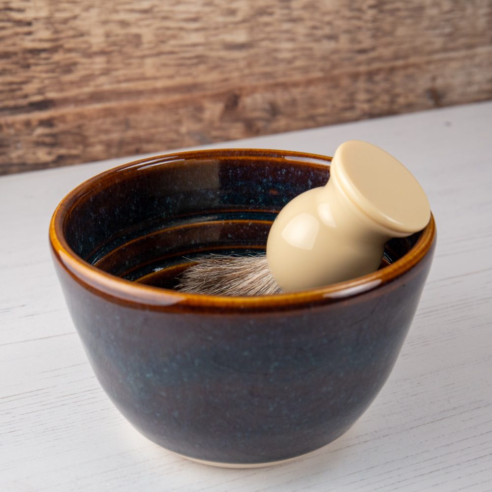 Shaving Bowl – Blue Amber Stoneware Lather Bowl