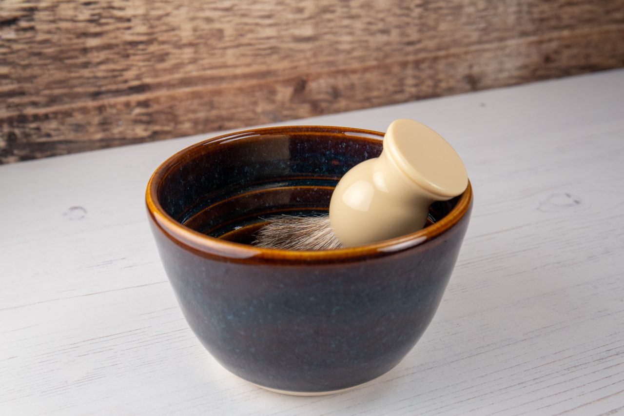 Shaving Bowl - Blue Amber Stoneware Lather Bowl