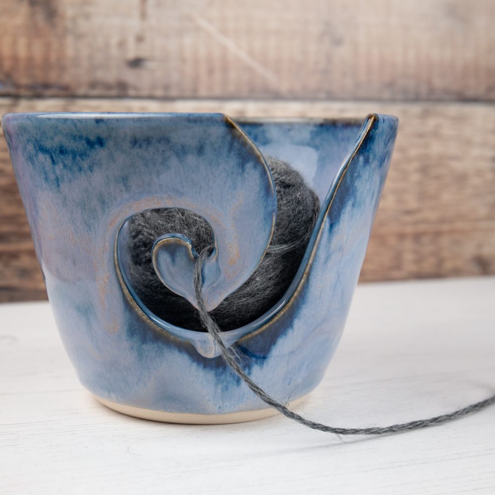 Yarn Bowl – Morning Blue Stoneware Knitting Bowl