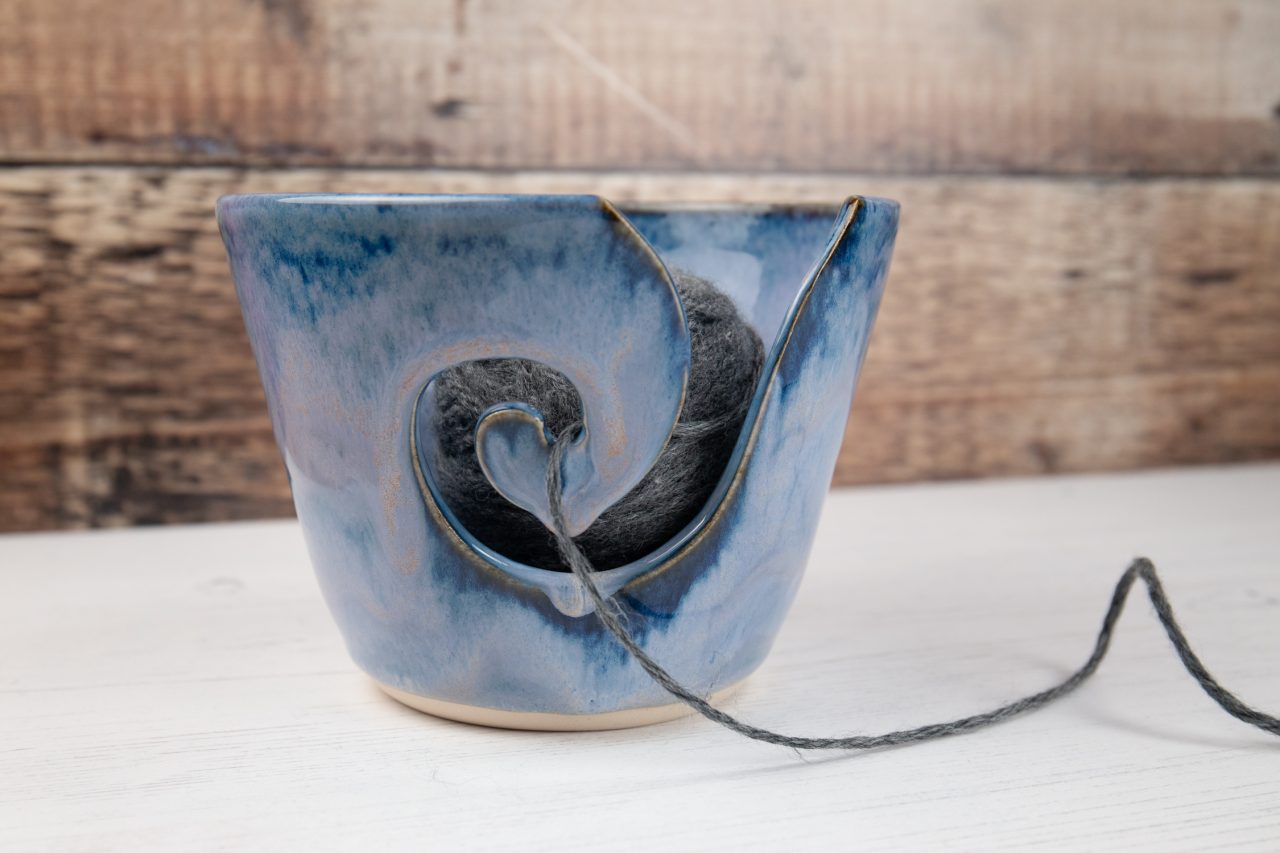 Yarn Bowl - Morning Blue Stoneware Knitting Bowl