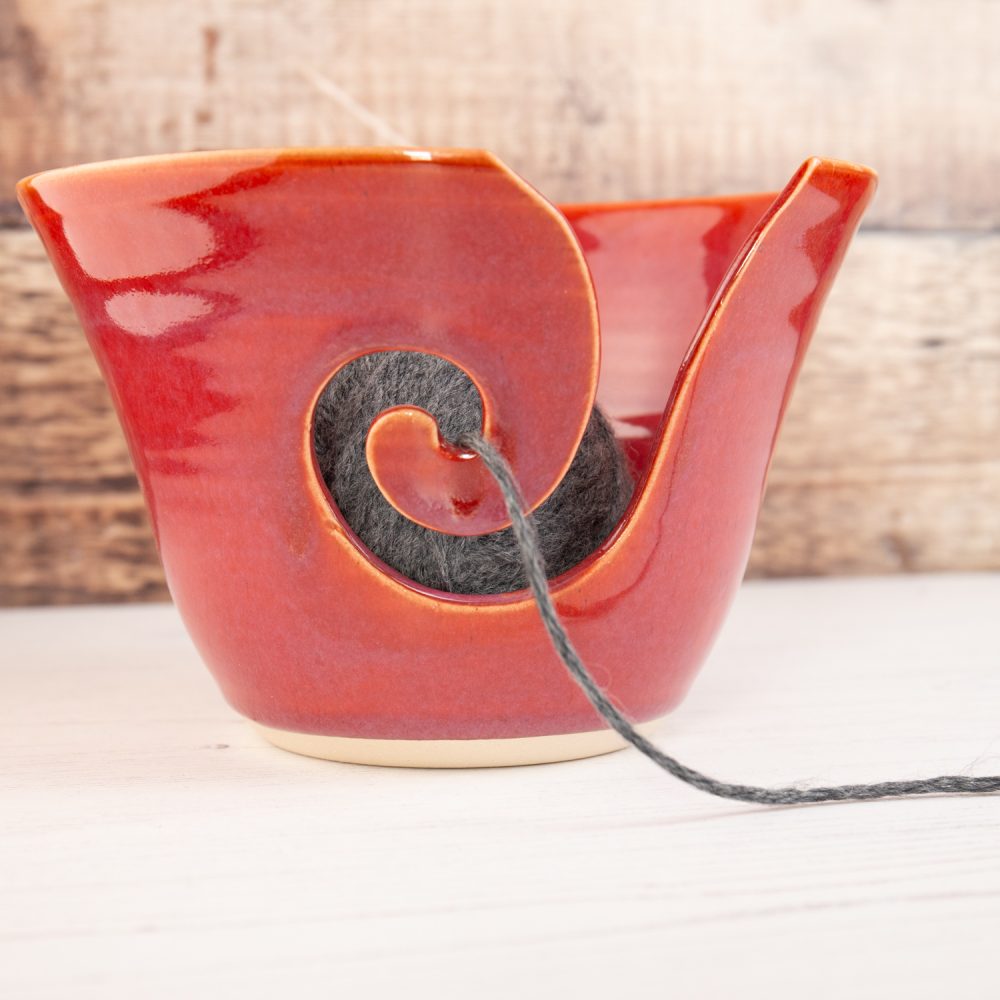 Yarn Bowl – Large Deep Pink Grapefruit Wool Bowl