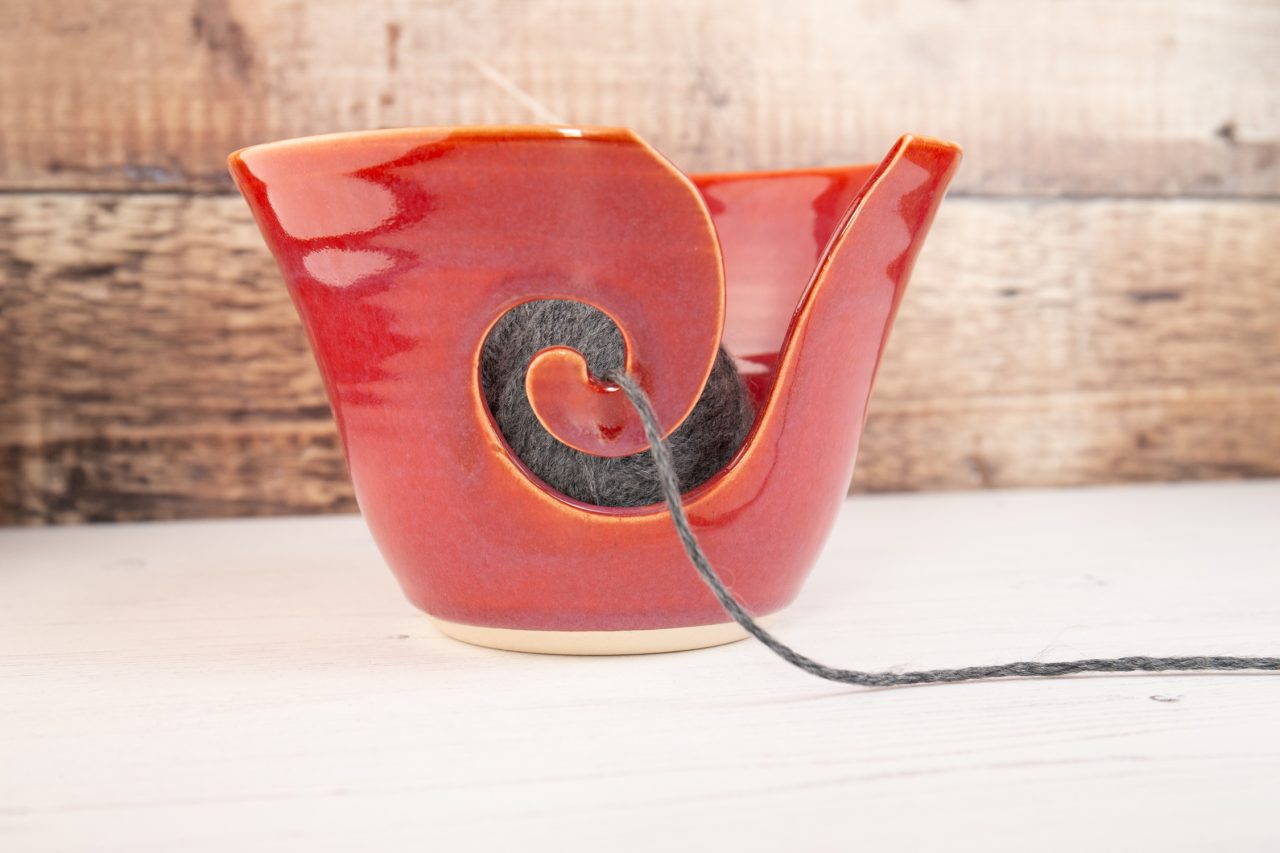 Yarn Bowl - Large Deep Pink Grapefruit Wool Bowl