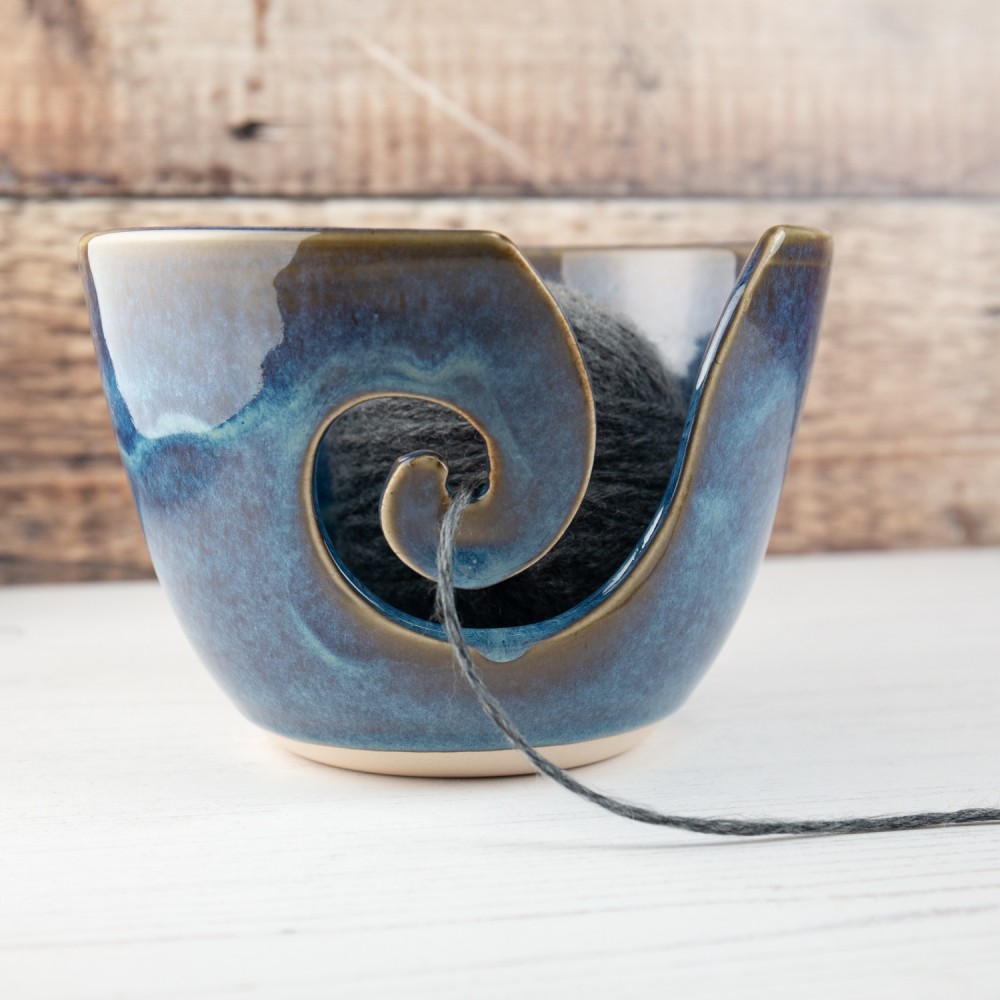 Yarn Bowl – Denim Blue Stoneware Knitting Bowl